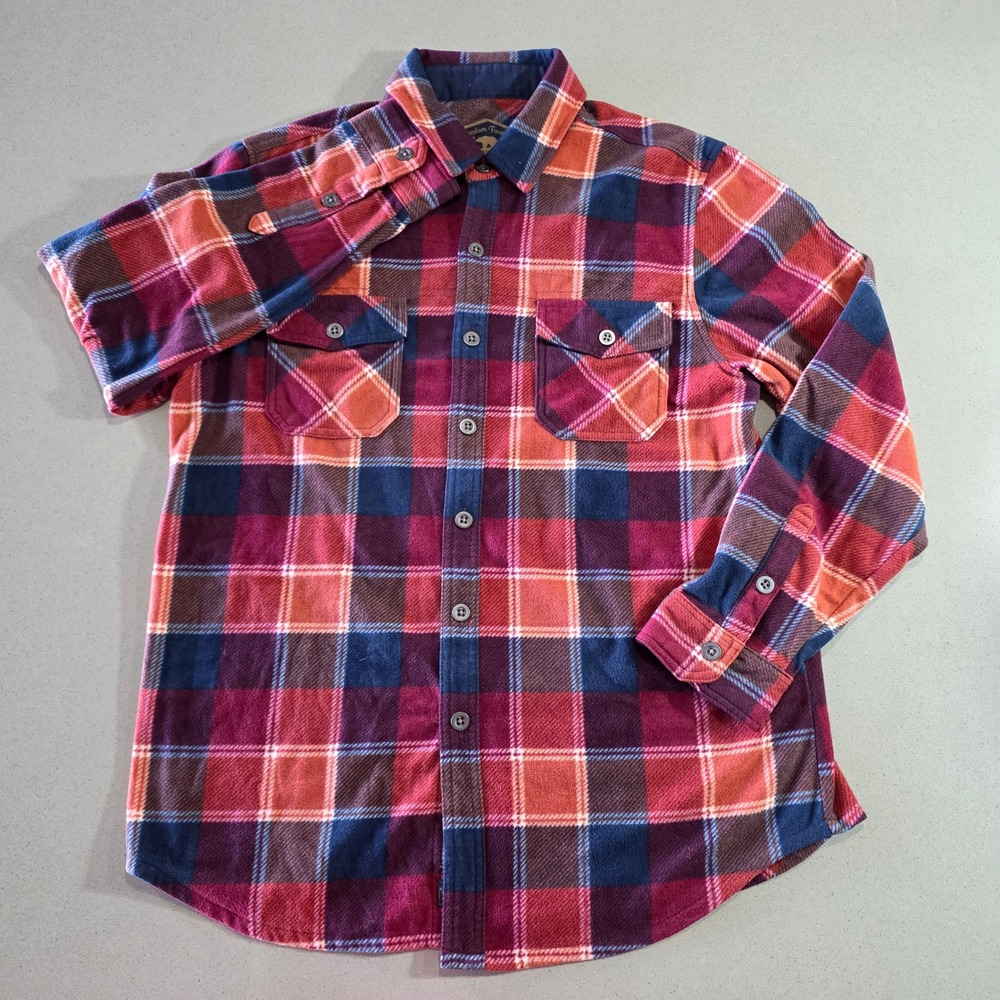 Freedom Foundry Mens Large Super Plush Flannel Shirt Red Orange Plaid Fleece L